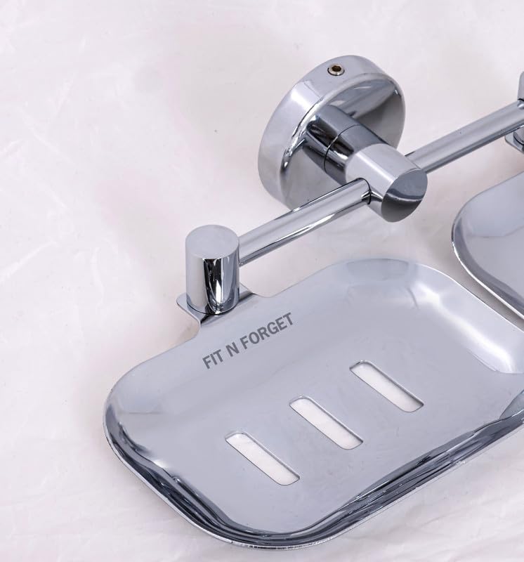 FIT N FORGET Premium 304 Grade Stainless Steel Soap Dish/DurableSoap Holder for Bathroom/Soap Stand Bathroom Accessories (Chrome Finish)(Double) 2