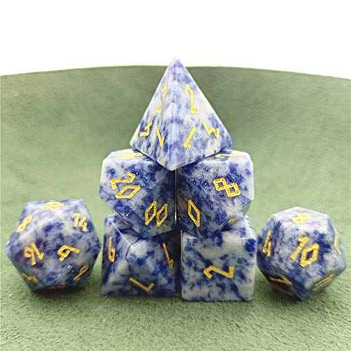 Momostar Set of 7 Stone Dice for RPG,Dungeons & Dragons Dices Handmade by Natural Gemstones. (Font B Blue Vein Stone)