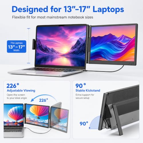 Image of Laptop Screen Extender, 14 inch FHD 1080P Dual External Monitor for 13 inch-17 inch Laptop, 1.87lbs Ultra-Portable & Ultra Slim Portable Monitor, Plug & Play Travel Monitor For Windows /Mac /Chrome /Android