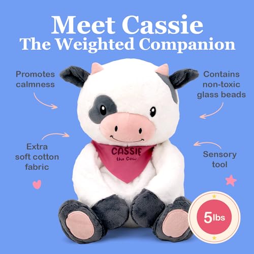 Image of Lilly's Love Weighted Stuffed Animal, 5lb | Sensory Weighted Plush for Kids and Adults | Machine Washable Plushies w /Removable Inner | Calming Weighted Stuffed Animals for Anxiety, Cassie The Cow