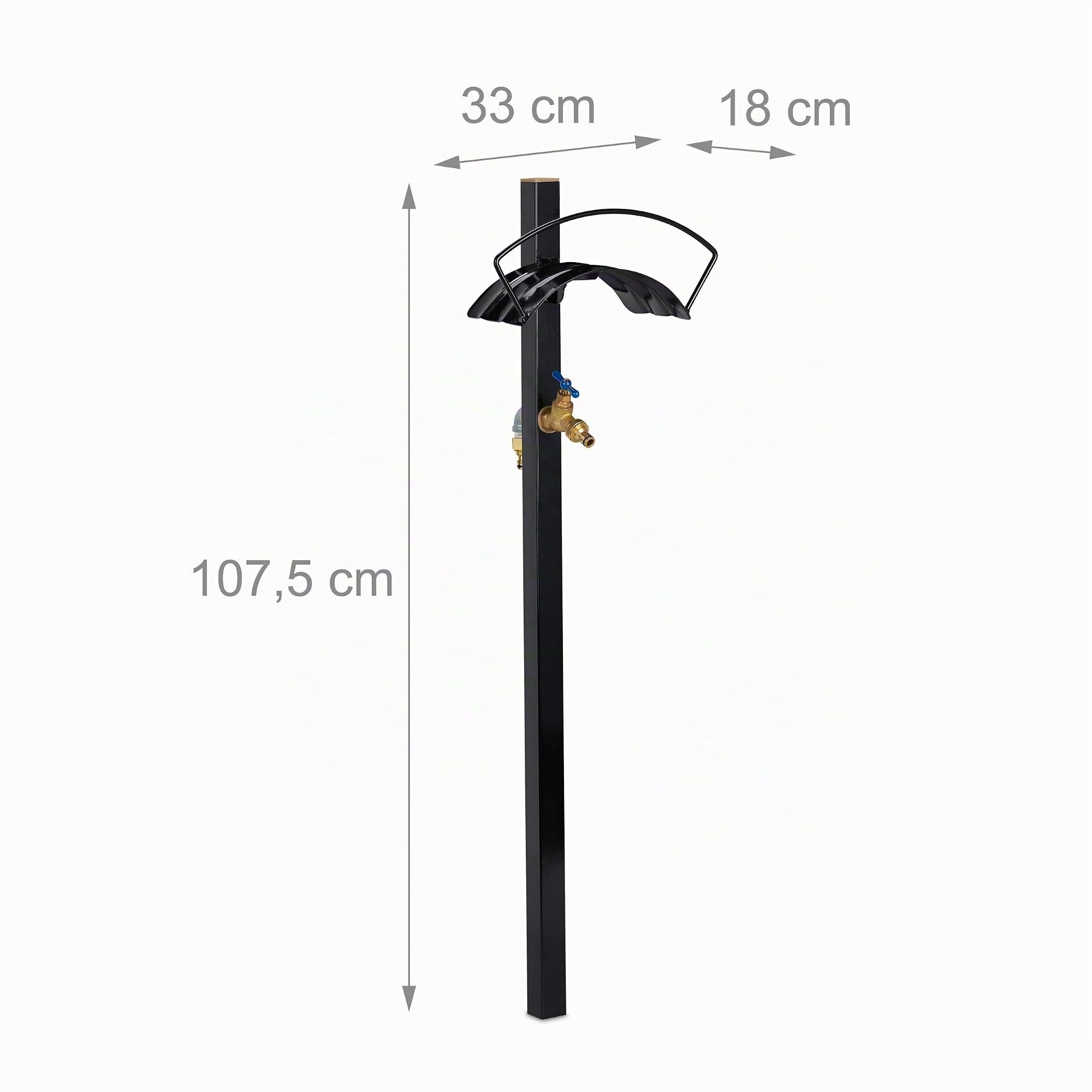Relaxdays Porte-Tuyau d’arrosage avec Robinet, 2X connecteurs 3/4", adaptateurs 1/2" Inclus, Acier, 107,5x33x18 cm, Noir