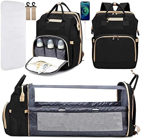 KABAQOO Diaper Bag Backpack, Large Baby Diaper Bags for Boys Girls, Baby Bag with USB Charging Port, Multifunction Waterproof Travel Back Pack for Moms Dads, Black