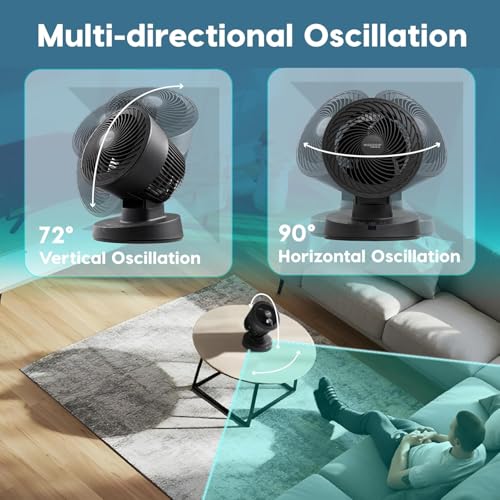 Image of IRIS USA WOOZOO Air Circulator Fan with Remote, Oscillating, 3 Speeds, 56ft Max Air Distance, Adjustable Tilt, Quiet Motor, Small Fan for Bedroom, Office, Dorm, Black