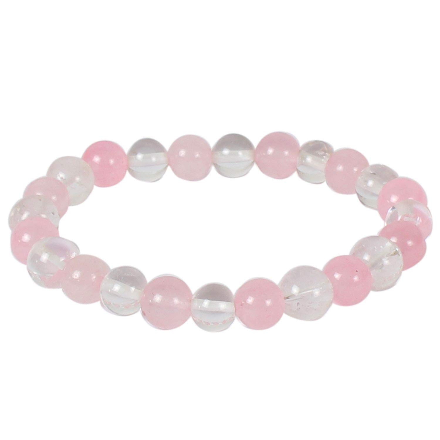 REBUY Rose Quartz Bracelet Clear Quartz Natural Healing Gemstone Bracelet for Men & Women, Bead Size 8 mm, Color Pink & Clear (B08L4YVFDQ) Amazon Price History, Amazon Price Tracker