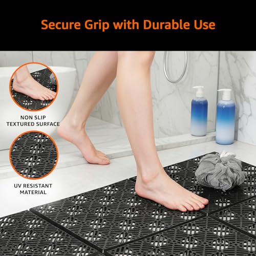 Image of Amazon Basics Interlocking Floor Tiles - Non-Slip Modular Design for Indoor and Outdoor Use, and Clean