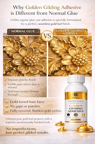 Image of UGLS Golden Glue Gilding Adhesive (150.ml) for Gold Leaf Gilding- Water Based Glue - Yellow Base - Golden Effect, Art & Crafts, POP Ceiling, Furniture, Paper, Maysure Paintings & More Multipurpose