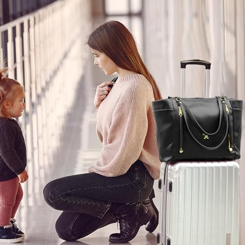 Image of miss fong Diaper Bag Tote Leather Diaper Bag Backpack,Large Capacity Mommy Bag Hospital Bag,12 Pockets Travel Diaper Tote with Changing Pad,Stroller Straps & Insulated Pockets for Mom & Dad-Black