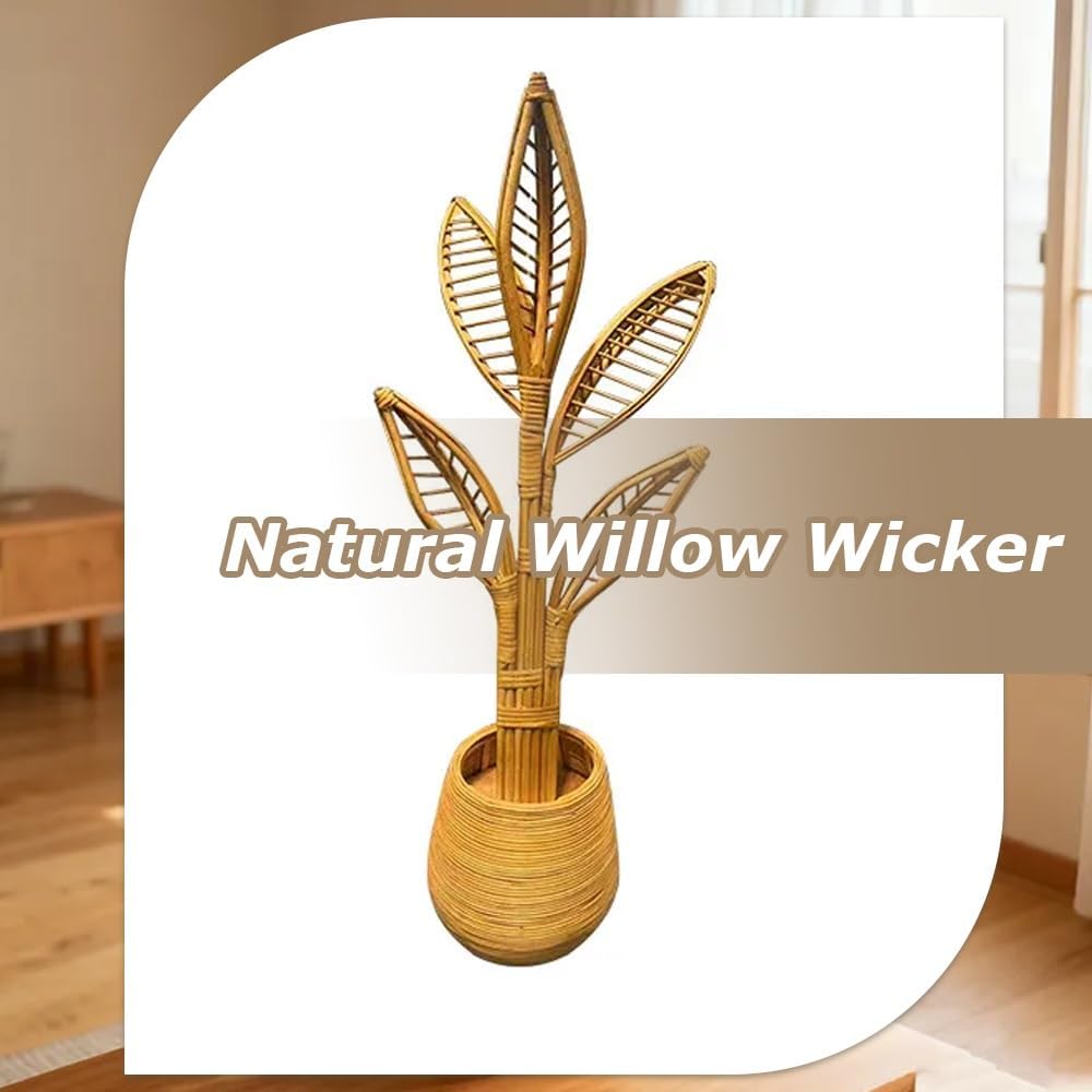 Handwoven Rattan Leaf Decor, Natural Wicker Floor Decor, Rattan Decor Sculpture, Decorative Wicker Tropical Leaf Decor for Living Room, Bedroom, Balcony, Entryway