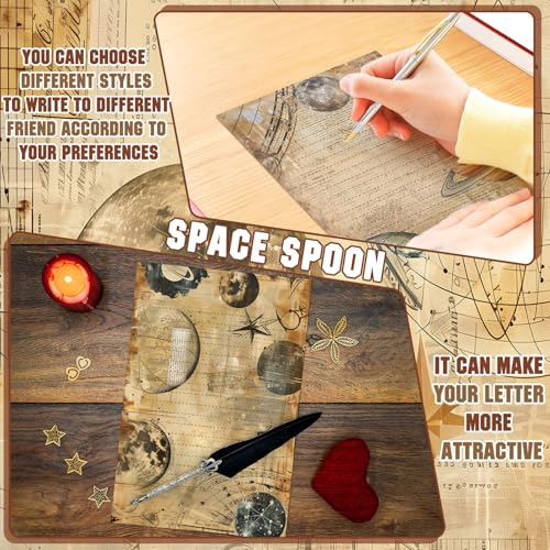 Image of TaoBary 160 Pcs Space Spoon Stationery Paper and Envelopes Set 50 Double Sided Lined Stationery Paper with 50 Matching Envelopes and 60 Round Dot Sticker 5.5 x 8.25'' Letter Writing Kit, 10design