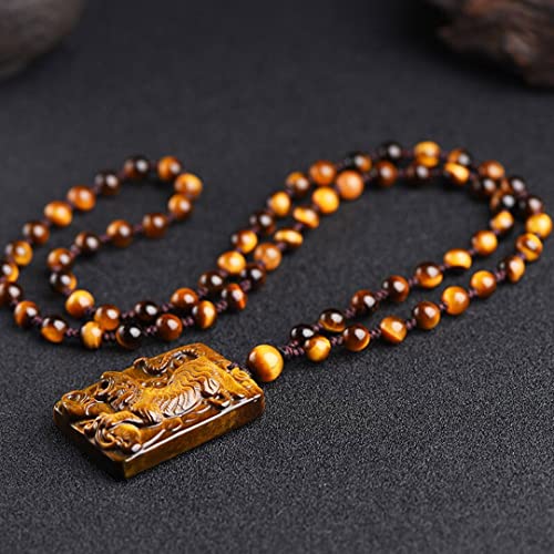 Tiger's Eye Pendant Hand Carved Energy Healing Tiger Necklace With Bead Chain Lucky Amulet Crystal Jewelry For Women Men2
