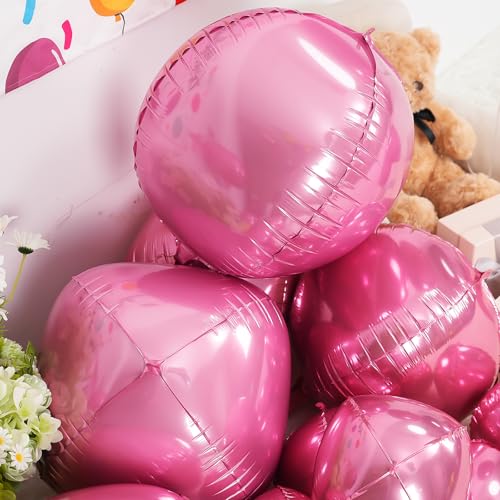 Image of 12PCS Metallic Pink Round Foil Balloons 22 inch 15 inch 10 inch Large Mylar Balloons | Shiny Pink 4D Ball Balloons for Birthday Party, Graduation, Wedding, Christmas, New Year, Disco Prom Party Decorations