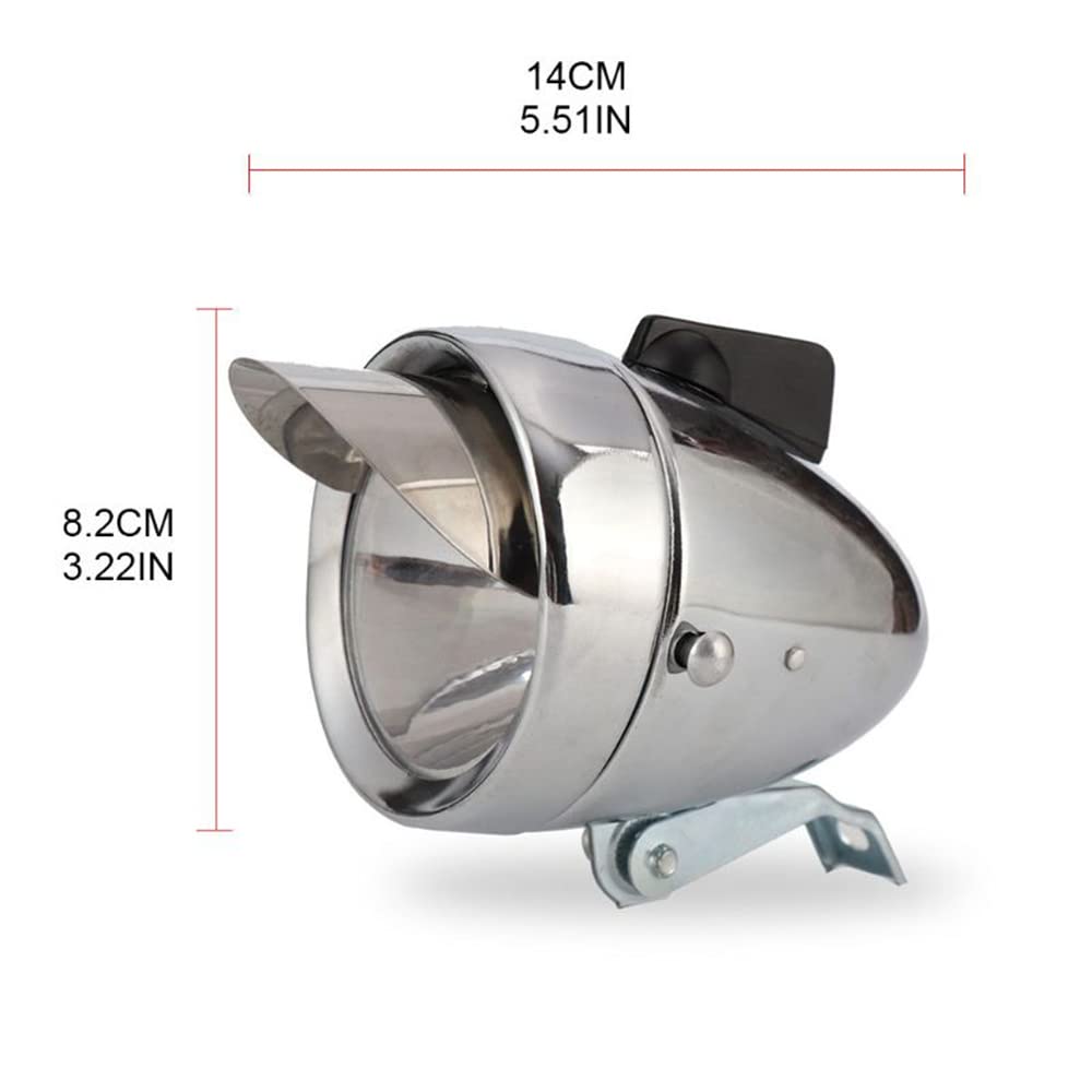 Faro Anteriore per Bicicletta retrò, Luminoso, Classico, dal Design Vintage, con Cassa in Metallo Cromato e Luce LED per la Sicurezza Notturna Durante Le uscite in Bicicletta, Colo