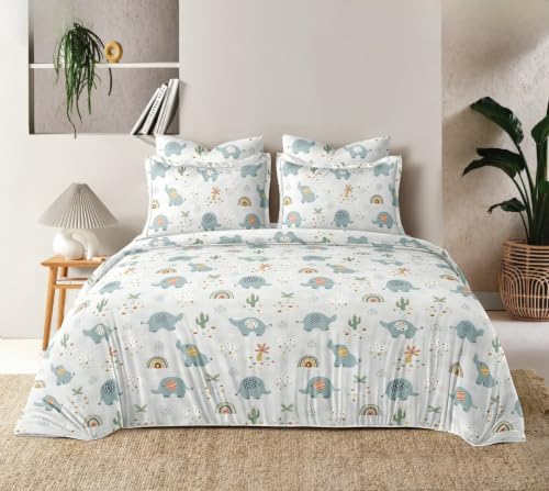 Image of Microfibre Printed Bed Kids Room Bedsheet with Pillow Covers (White, Double)