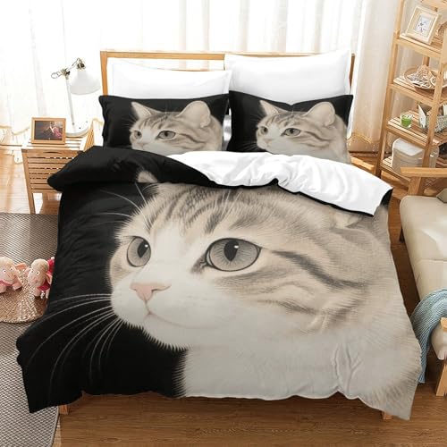 WXLWHR Housse De Couette British Shorthair Microfibre Parure De Lit 3 Pièces Représentation d'un British Shorthair avec Taies d'oreiller Cadeau Fête...