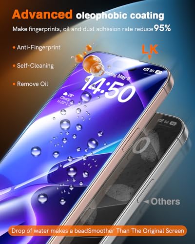 Image of LK 3 Pack for iPhone 15 Pro Max Screen Protector Tempered Glass [One-Pull Install] [Auto-Dusting 0 Bubble] Military Grade Shatterproof, Full Coverage Top 9H Screen Protector for 15 Pro Max, HD Ultra