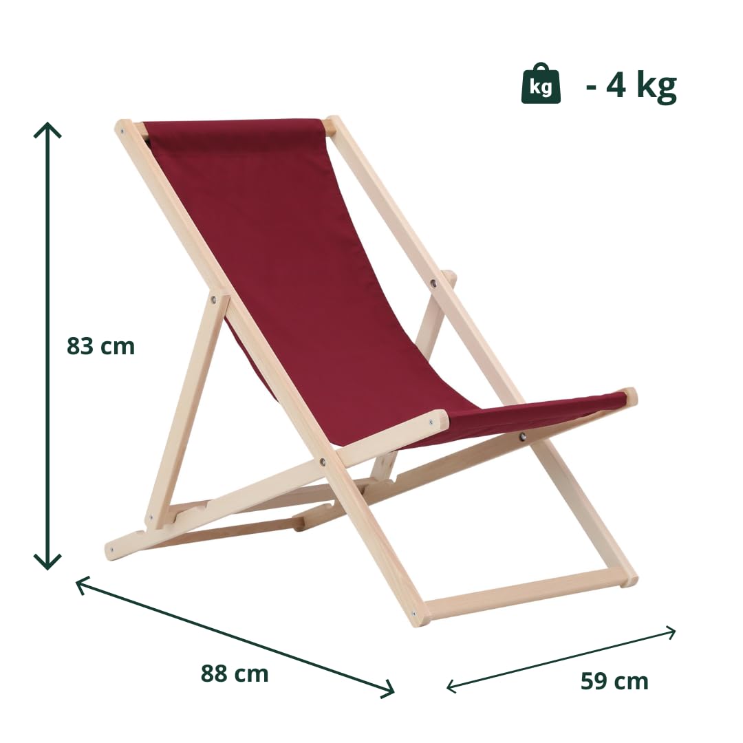 BAS Tumbona Plegable de Madera de Haya Maciza – 3 Posiciones Regulables, Tela Oeko-Tex, hasta 120 kg