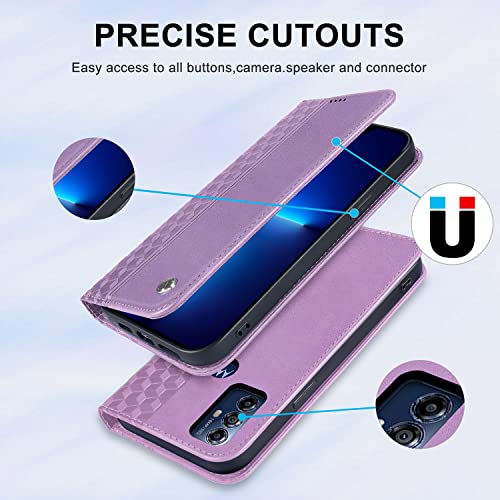 Image of Wallet Case for Moto G Play (2023) 6.5 inch - Motorola G Flip Case [Strong Magnetic] PU Leather Folio Case with Card Holder Kickstand Protective Phone Cover - Purple