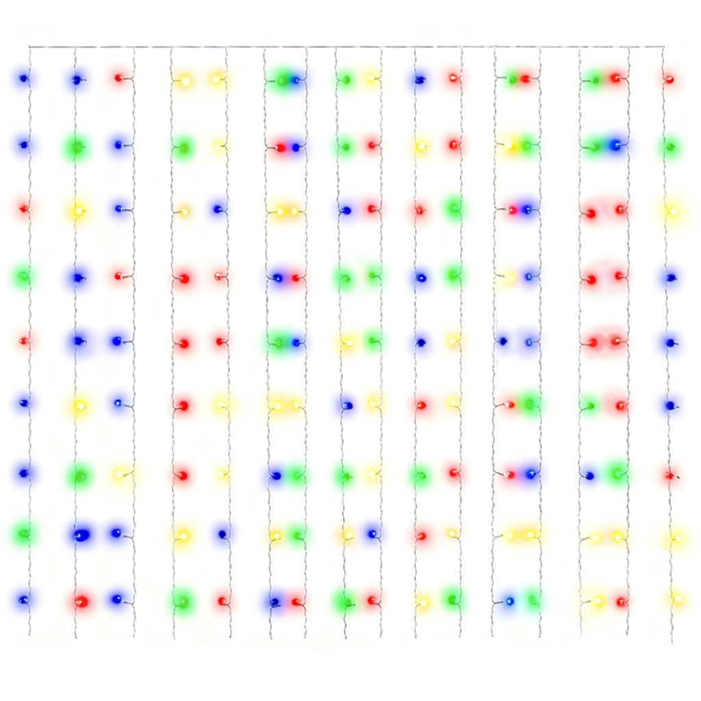 LED-Lichtervorhang 3x3 m, 300 Bunte LEDs, 8 Funktionen, mit 3 m Verlängerung, für Weihnachten, Party, Indoor & Outdoor Dekoration