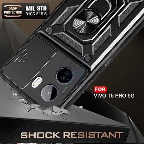 Image of AESTMO Tough Armor Vivo T5 Pro 5G Bumper Back Case Cover | Ring Holder & Sliding Camera Shield Cover | 360 Degree Protection Back Case Cover for Vivo T5 Pro 5G (Black)