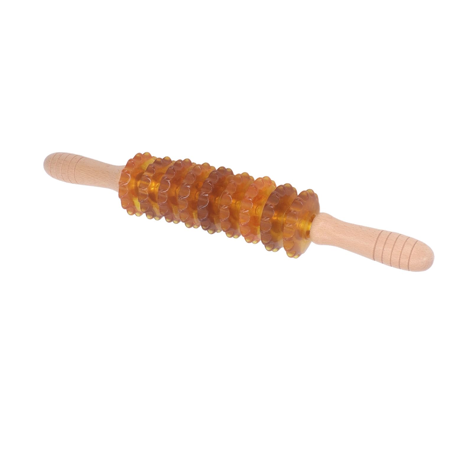 Gebogener Massageroller mit 9 Rädern, manuelles Therapie-Muskelwerkzeug aus Holz für die Lymphdrainage, Cellulite-Massage (Gelb)