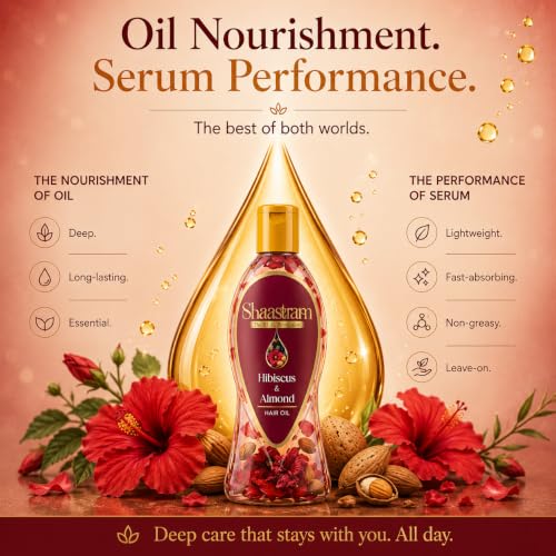 Image of Hibiscus & Almond For Dull & Dry Hair| Herbal Hair Oil (works like a serum) for Men & Women | With Real Hibiscus Seeds & Grapeseed Oil | Real Non-Sticky, Real Lightweight, Fast Absorbing Oil Serum - 180ml