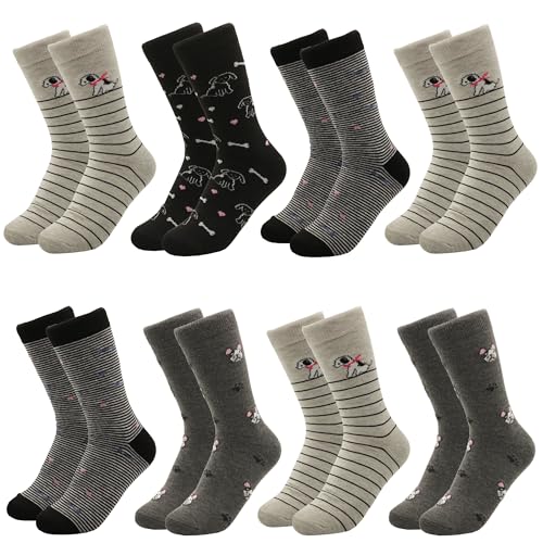 PETIBU 8 Pares Calcetines Mujer Divertidos con Perros, Diseño Original Canino para Regalar (Multicolor Perros - N)
