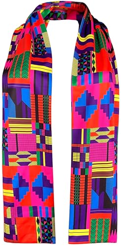 Afibi African Kente Print Stole Sash African Scarf Kente Stole Sash Unisex Kente Cloth Scarves (Purple)