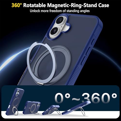 Image of eller sante Astros Magpro Back Cover Case for iPhone 16 Plus with Magnetic Ring Metal Kickstand Camera Screen Protector TPU Shockproof 10ft Drop Protection Compatible with Mag-Safe- Blue