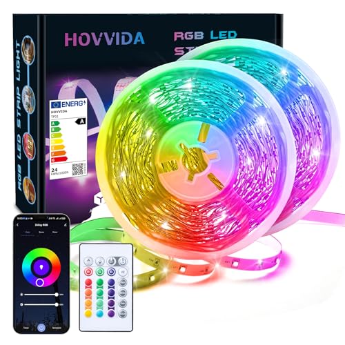 HOVVIDA Ruban LED LED 20M WiFi, Compatible avec Alexa et Google Home, 30 LED/Mètre, 2x10M, 600 LED, RVB 24V Bande LED, APP et Télécommande, Mode Musique, LED pour Chambre, Salon, Cuisine, Fête