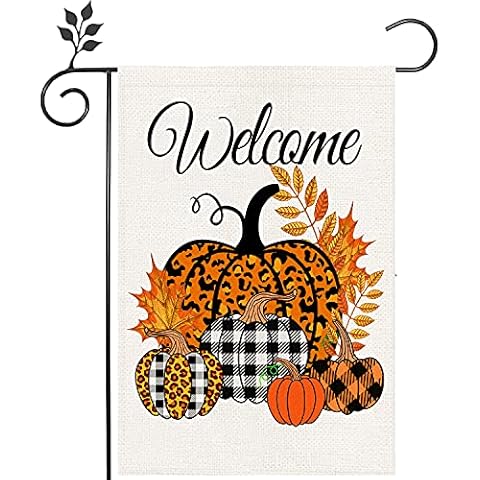 Sggvecsy Fall Garden Flag Pumpkin Yard Flag Buffalo Plaid Autumn Burlap Harvest Leaves Vertical Double Sided Welcome Sign for Outdoor Yard Farmhouse Thanksgiving Decoration 12.5 x 18 Inch Cover