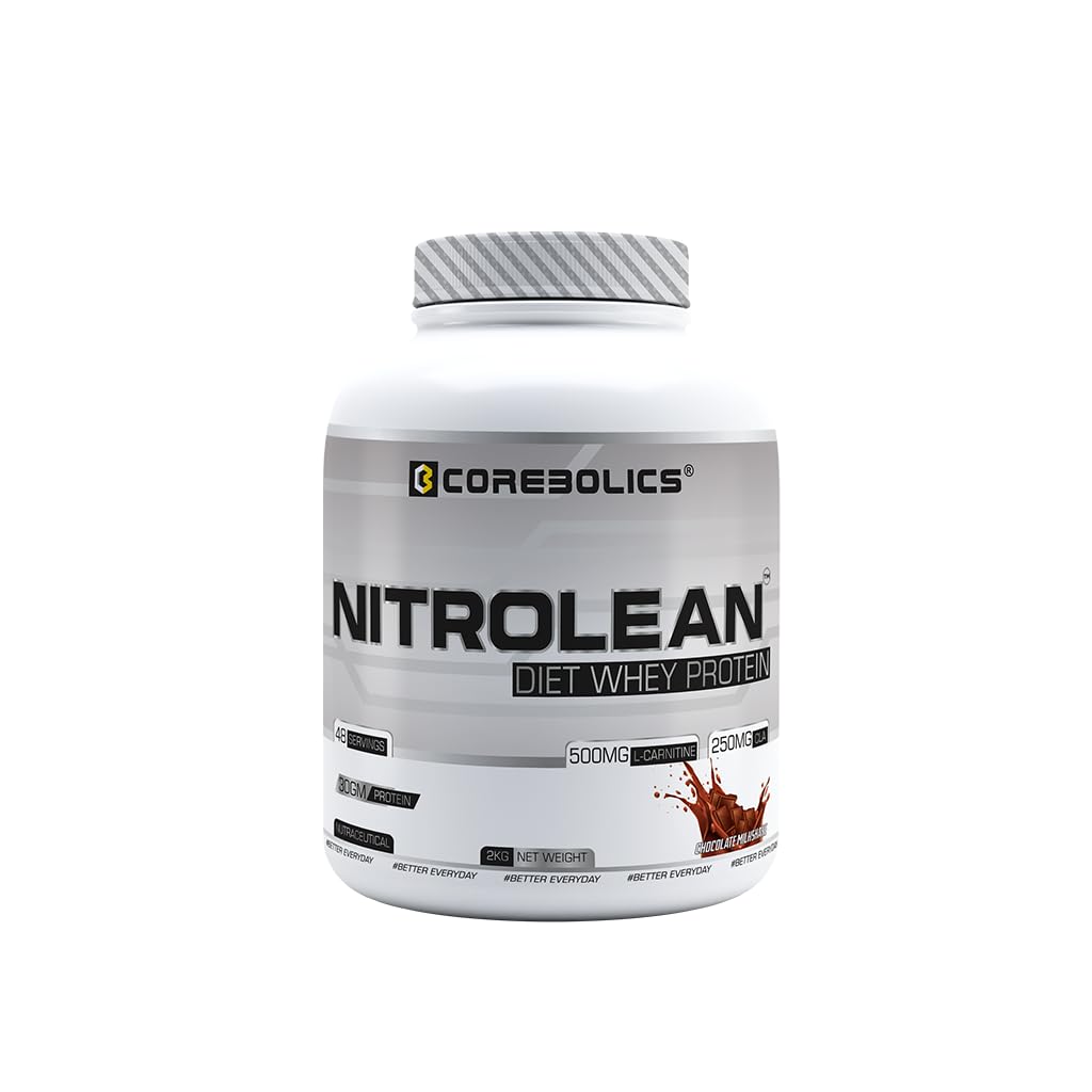 Corebolics Nitrolean Diet Whey Protein I 2kg I 48 Servings I Chocolate Milkshake Flavour I 30gm Protein I 250mg CLA I 500mg L-Carnitine I Gain Muscle