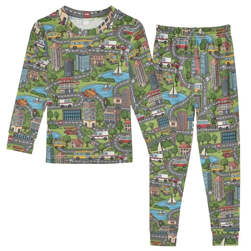 Pajama Sets Long Sleeve Cityscape with Cars and Buildings Soft Comfy Sleepwear 2 Piece PJS 3-8T