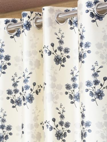 Image of Home Sizzler 2 Pieces Elegant Floral Printed Top with Solid Red Bottom Eyelet Polyester Curtains - 7 Feet Long, Grey