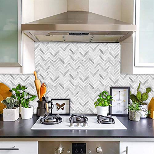 Thicker, Waldecoo Marble Herringbone Peel And Stick Backsplash Tiles, 10-Sheet Stick On Self-Adhesive Tile, Marble Peel And Stick Tiles For Kitchen And Bathroom（12" × 12"） #TOP6