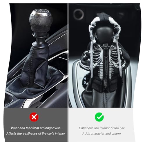 Image of OFBAND Car Gear Shift Cover for Skull Motif,Cool Car Gear Shift Knob Cover with Mini Zip Protects Shifts Knob Car Decor,Funny Gears Shifts Hoodie Car Accessories (Skeleton)