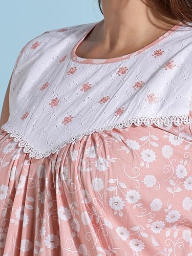 Image of 9shines Label Cotton Sleeveless Nighty | All Over Print Maxi Night wear for Women | Full Length Night Gown Night Dress for Women Stylish (Cotton Sleeveless 25)