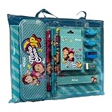Kit Escolar Completo Maria Clara e JP 9 Peças – Estojo, Caderno, Lápis, Giz de Cera, Régua, Borracha e Apontador, Volta às Aulas Infantil, Azul, Original Clio Style