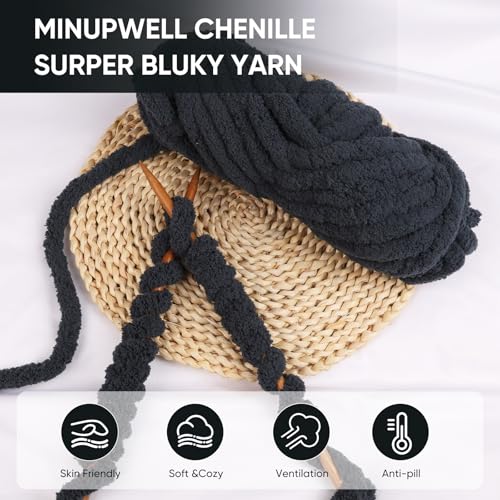Image of 8 Packs Jumbo Chunky Chenille Yarn - 1820g(64oz) 254 Yards (761ft) Bulky Yarn - Chunky Yarn for Hand Knitting Blanket,Cushions, Pet Bed - Soft and Durable(Charcoal Grey)