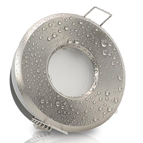 MERANO IP65 1er Set 230V LED 5W dimmbar Decken Badeinbaustrahler flach rund Edelstahl Optik gebürstet Warm-Weiß (3000k) nur 50 mm Einbautiefe für Badezimmer, Aussenbereich etc Cover