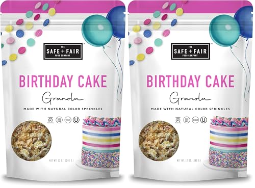 Image of Safe + Fair Birthday Cake Granola - Gluten-Free, Vegan & Plant-Based Snack with Natural Sprinkles - 0g Trans Fat, Non-GMO, Kosher, Allergen-Free, Whole Grain - 12oz (Pack of 2)