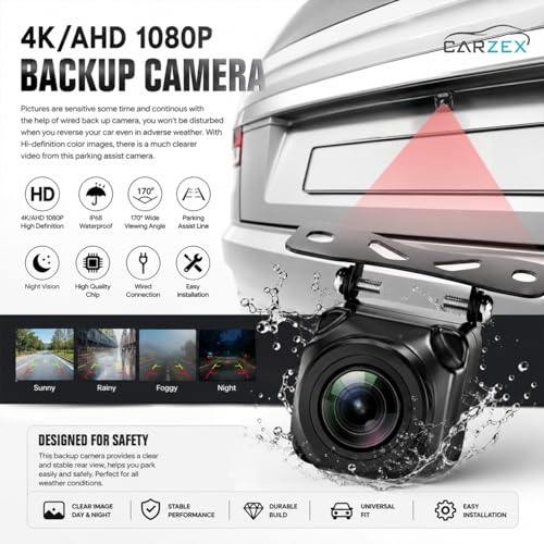 Image of CARZEX Diamond 4K / AHD 1080P Car Reverse Camera for Android Stereo | Backup Camera Runs @ AHD-1080P-25HZ Settings | Rear & Front View 170 Wide Parking Angle, Compatible for Car Android Monitors