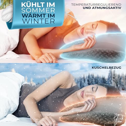 Glückstoff® Orthopädisches Kissen (Zertifiziert für alle Schlaftypen) Kopfkissen Nackenschmerzen aus Memory Foam | Nackenstützkissen Ergonomisches Kopf-Kissen Seitenschläferkissen Grau – Bild 6