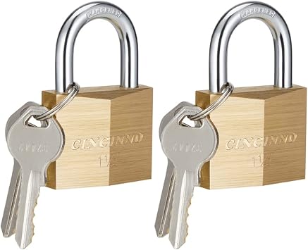 CINCINNO Solid Brass Padlock with Key, Key Lock with 1-9/16" Wide Body, 2 Pack Keyed Alike Locker Lock with Key