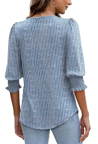 Image of XIEERDUO Blouses for Women Dressy Casual 3 /4 Length Sleeve Womens Tops with Smocked Cuffs