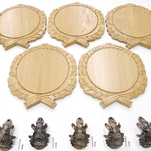 GTK Oferta 5 placas de cuña talladas de roble claro AF 19 cm con 5 piezas de cuña, decoración de cabeza grande, tablero cuña, tabla de especias, cartel trofeo.