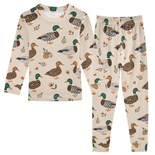Pajama Sets Long Sleeve Leopard Ducks Flowers Leaves Soft Comfy Sleepwear 2 Piece PJS 3-8T