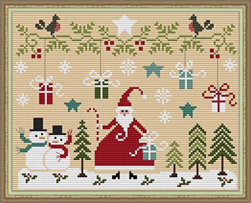Image of Howie's Needlepoint Cross Stitch Kits, 14CT Pre-Printed Christmas Pattern Embroidery Kits, Full Range of Stamped Starter Needlework Kits (Santa Claus 11, 11.42 x 8.66inch)