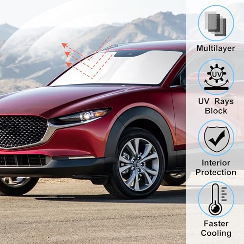 Image of Windshield Sun Shade Compatible with Mazda CX-30 2019-2024 2025 2026 CX30 Accessories Foldable Sun Visor Protector Sunshade Blocks Rays & Heat