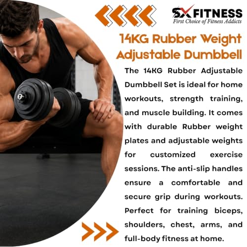 Image of Home Gym Combo, Home Gym Set, 14 Kg Rubber Weight Plates (2.5Kg X 4 Plates + 1Kg X 4 Plates) with Solid Dumbbell Rod, 3Ft Plain Rod and Accessories
