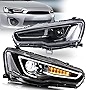 VLAND Headlights Assembly Fit for Mitsubishi Lancer& EVO X 2008-2020 W/DRL, LED Front light with Sequential Turn Signal, Plug-n-Play Headlamp, Black Housing